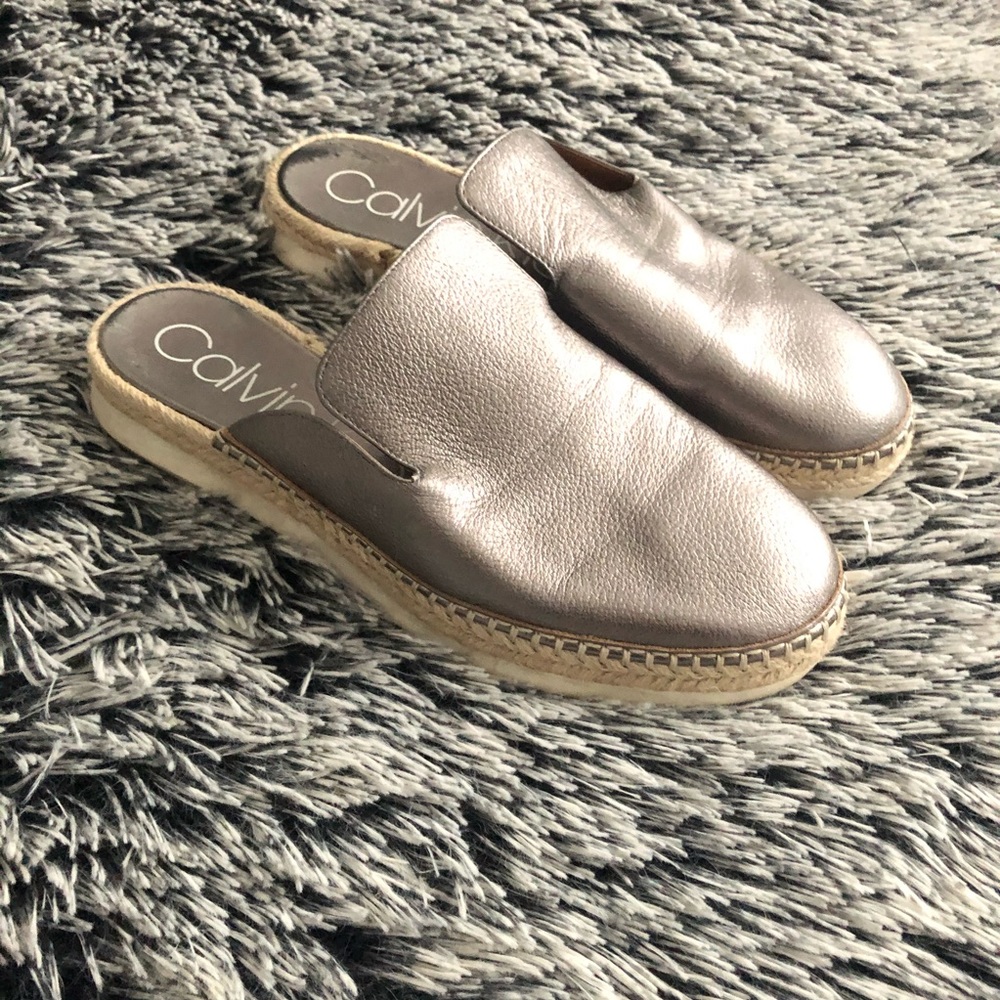 Calvin Klein mules espadrilles size 8 silver